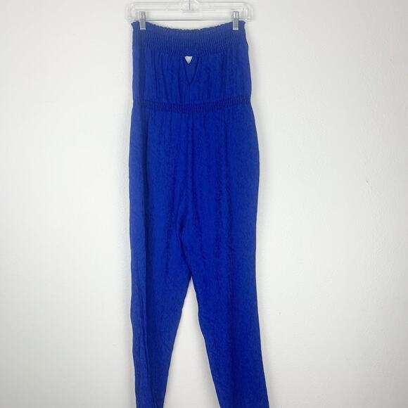 Bebe Jumpsuit Womens 4 Strapless Smocked Cut-out Pockets Lightweight Textured - Picture 4 of 10